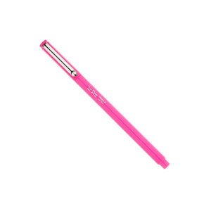 Pink pen with a silver clip and silver Le Pen brand name on a white background
