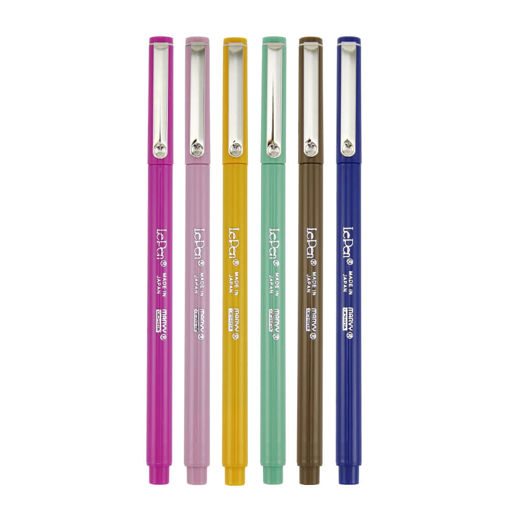 Set of five colorful pens with visible Le Pen brand name on a white background